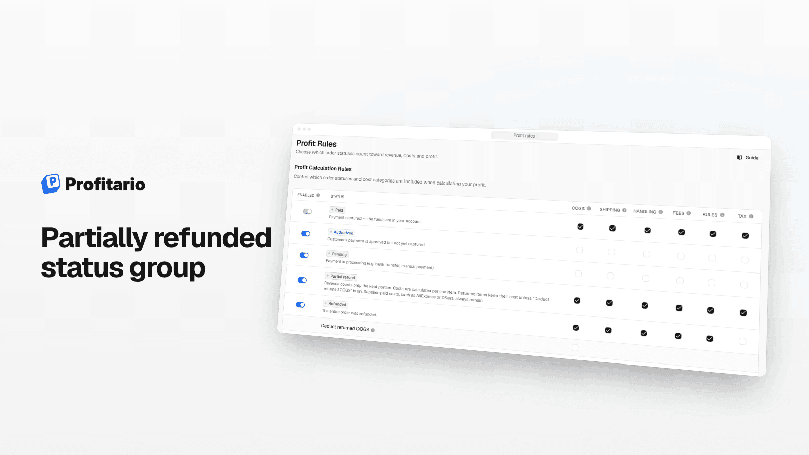 Partially refunded status group