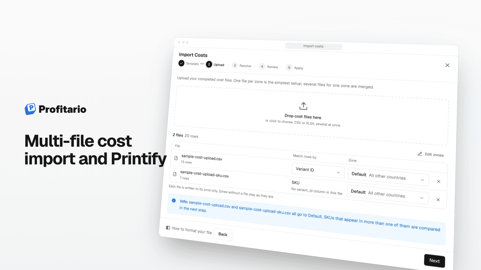 Multi-file cost import and Printify