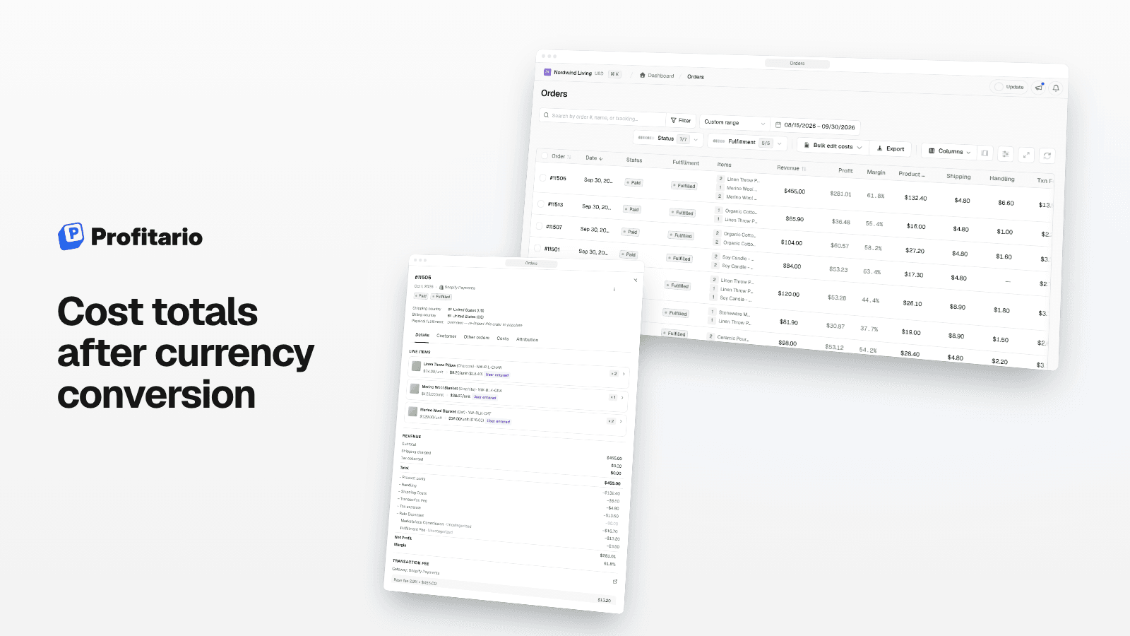 Cost totals after currency conversion